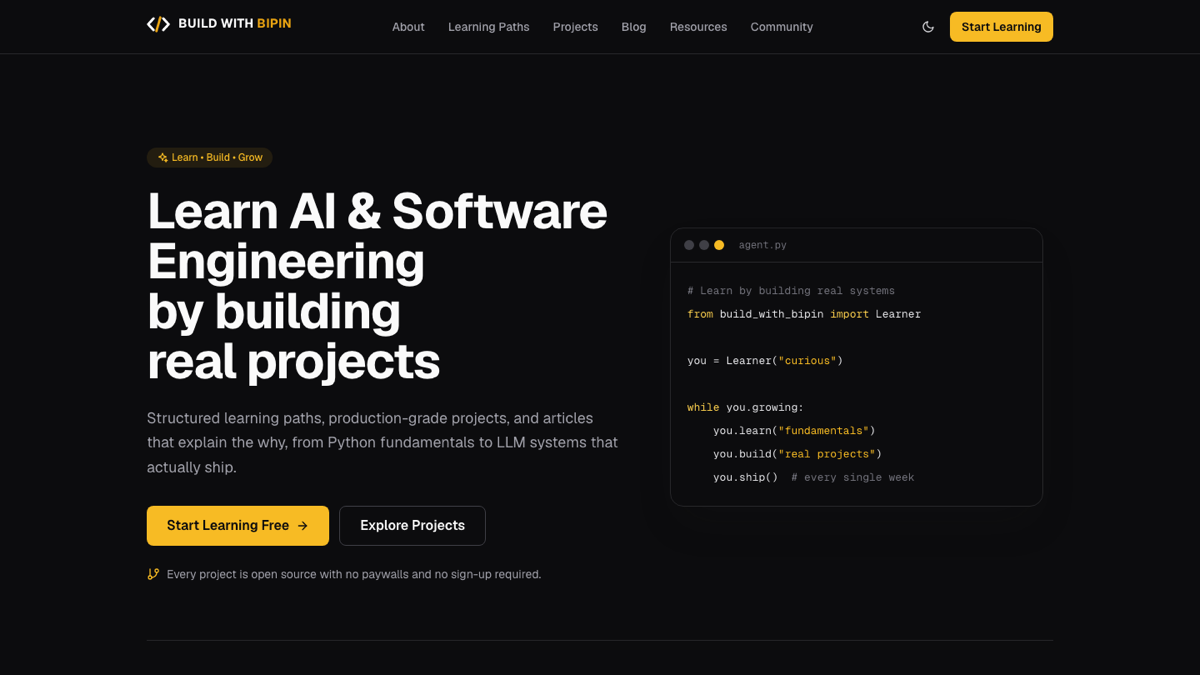 Screenshot of Build With Bipin